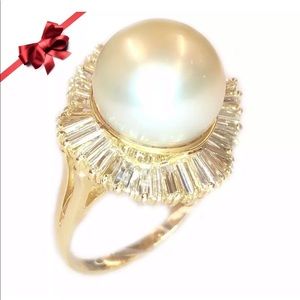 14K Gold 5.00 Carats Baguette and White Pearl